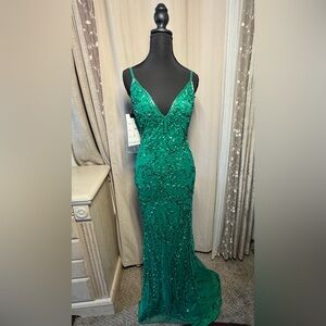 Primavera Couture Teal Sequin Gown